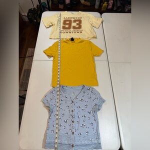 Justice ,art class, H&M Yellow Graphic Tee, Blue Floral & mustard yellow tee